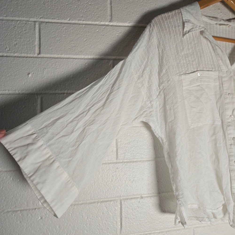 Spell & The Gypsy Minimalist White Button Shirt XS Oversize Gauze Pintuck Boho - Picture 8 of 11